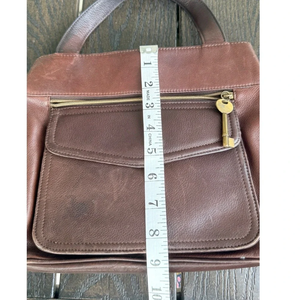 Vintage Y2K Fossil 1954 Brown Leather Crossbody Satchel Key Charm Purse Granny